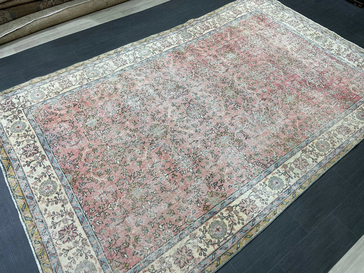 Beige Turkish Oushak Rug 6' 8" x 10' 7" Hand-Knotted | No. WR61898