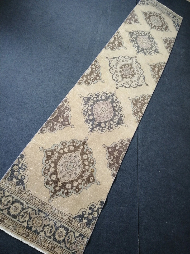 Beige Turkish Runner Rug 2' 10" x 13' 8" Hand-Knotted | No. WR61957