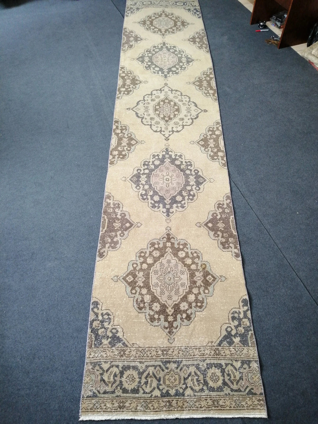Beige Turkish Runner Rug 2' 10" x 13' 8" Hand-Knotted | No. WR61957