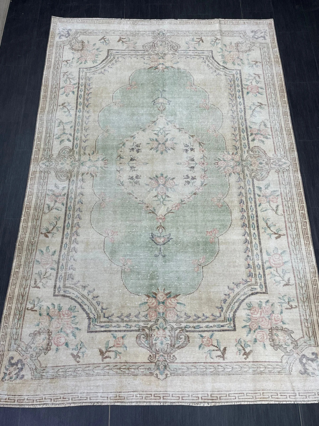 Green Turkish Runner Rug 5' 11" x 8' 11" Hand-Knotted | No. WR62038
