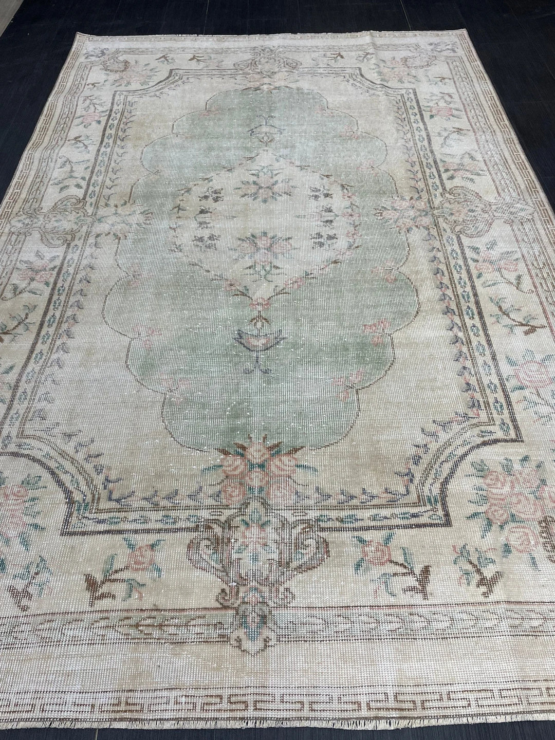 Green Turkish Runner Rug 5' 11" x 8' 11" Hand-Knotted | No. WR62038