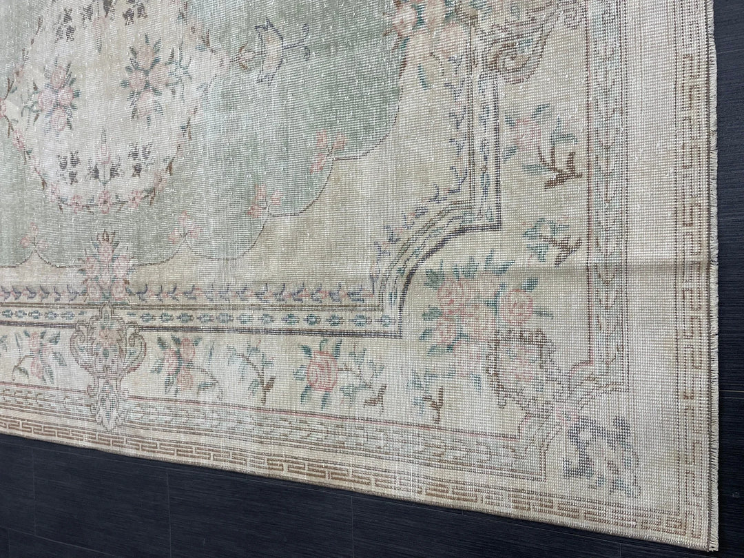 Green Turkish Runner Rug 5' 11" x 8' 11" Hand-Knotted | No. WR62038