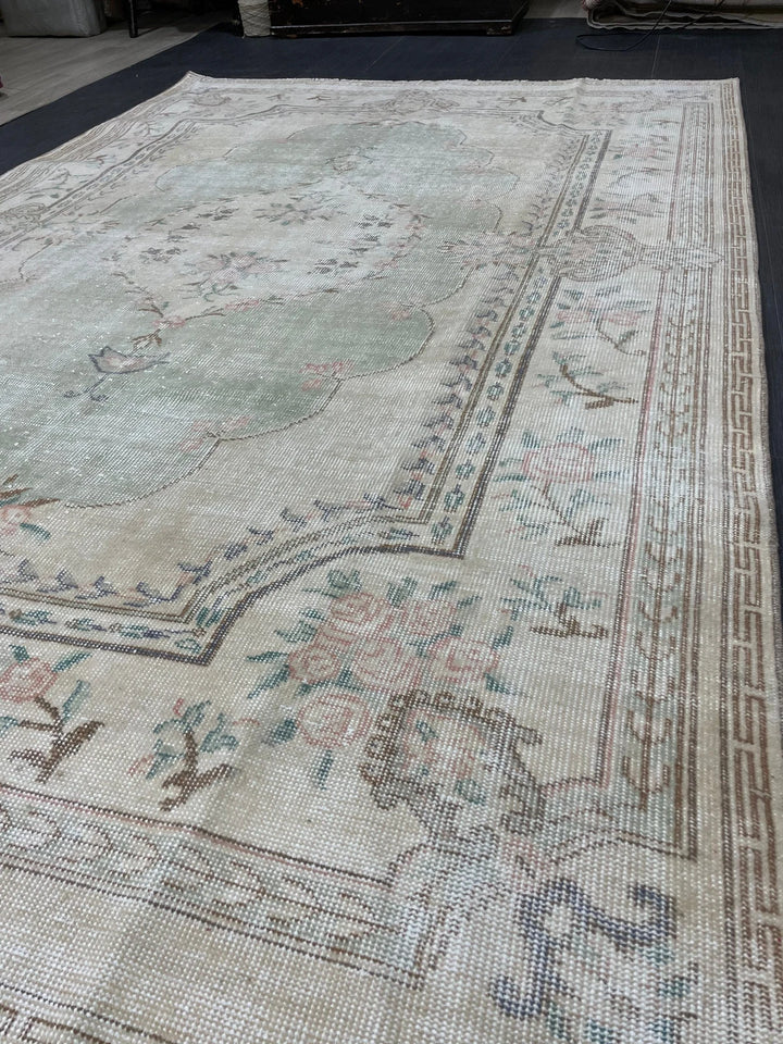 Green Turkish Runner Rug 5' 11" x 8' 11" Hand-Knotted | No. WR62038