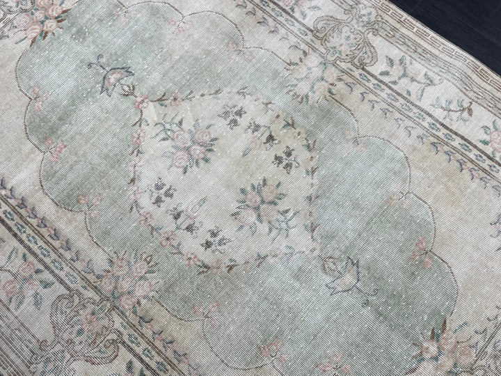 Green Turkish Runner Rug 5' 11" x 8' 11" Hand-Knotted | No. WR62038