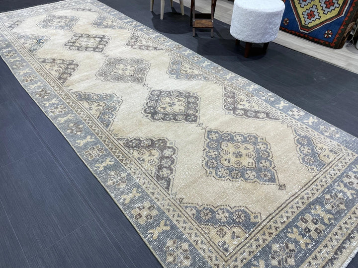 Blue Turkish Runner Rug 3' 9" x 10' 10" Hand-Knotted | No. WR62056