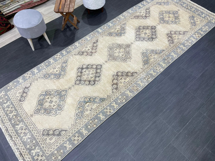 Blue Turkish Runner Rug 3' 9" x 10' 10" Hand-Knotted | No. WR62056