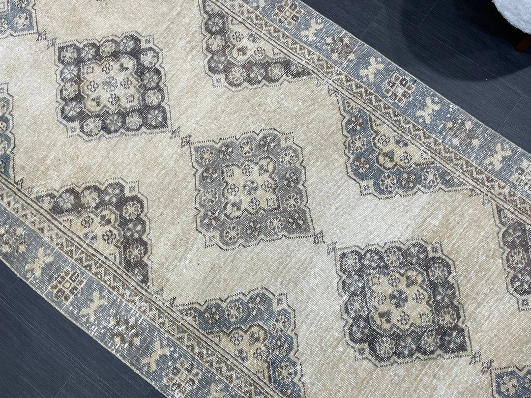 Blue Turkish Runner Rug 3' 9" x 10' 10" Hand-Knotted | No. WR62056