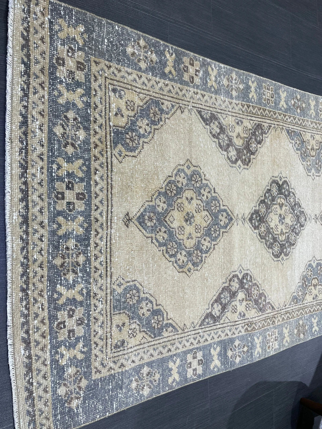 Blue Turkish Runner Rug 3' 9" x 10' 10" Hand-Knotted | No. WR62056