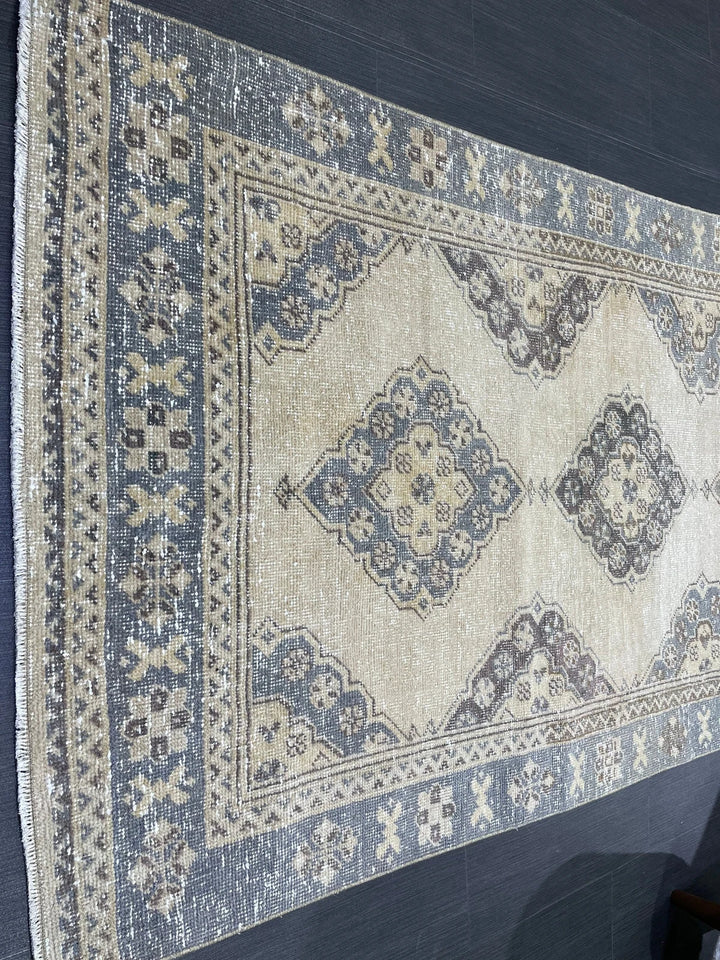 Blue Turkish Runner Rug 3' 9" x 10' 10" Hand-Knotted | No. WR62056