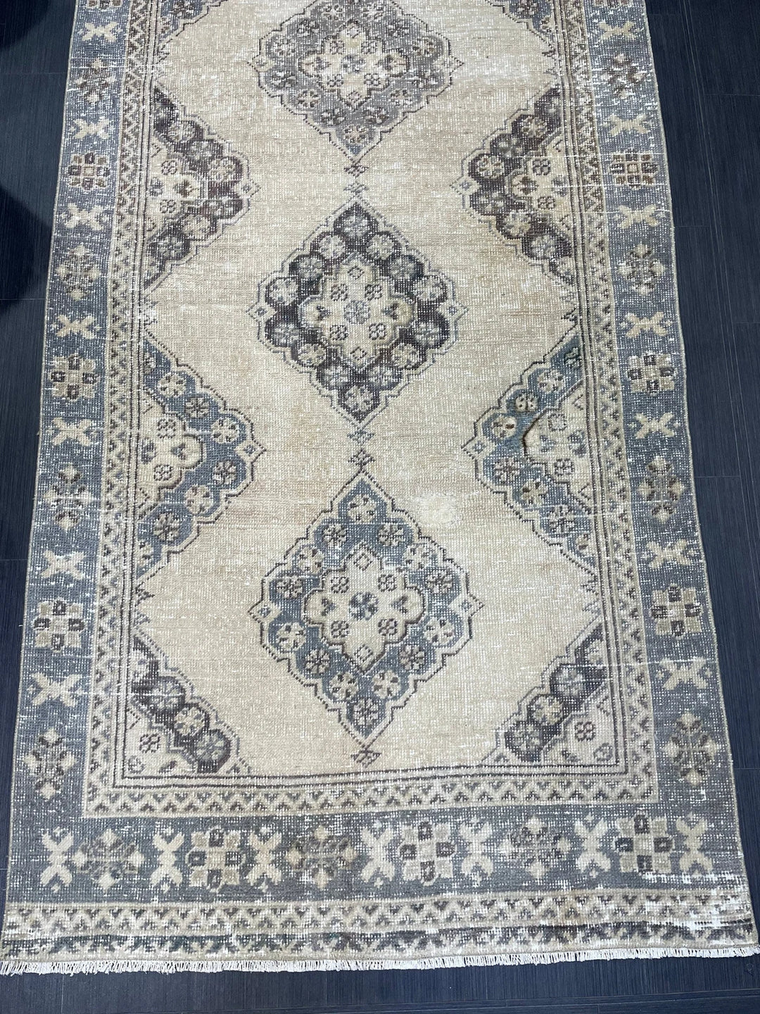Blue Turkish Runner Rug 3' 9" x 10' 10" Hand-Knotted | No. WR62056