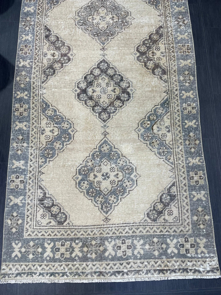 Blue Turkish Runner Rug 3' 9" x 10' 10" Hand-Knotted | No. WR62056