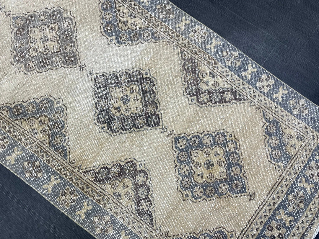 Blue Turkish Runner Rug 3' 9" x 10' 10" Hand-Knotted | No. WR62056