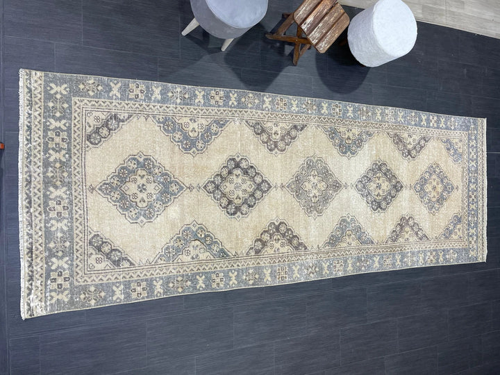 Blue Turkish Runner Rug 3' 9" x 10' 10" Hand-Knotted | No. WR62056