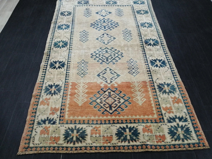 Beige Turkish Runner Rug 4' 7" x 7' 3" Hand-Knotted | No. WR62067
