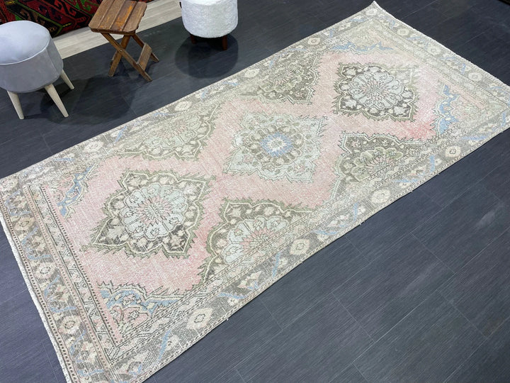 Pink Turkish Runner Rug 4' 3" x 9' 2" Hand-Knotted | No. WR62190