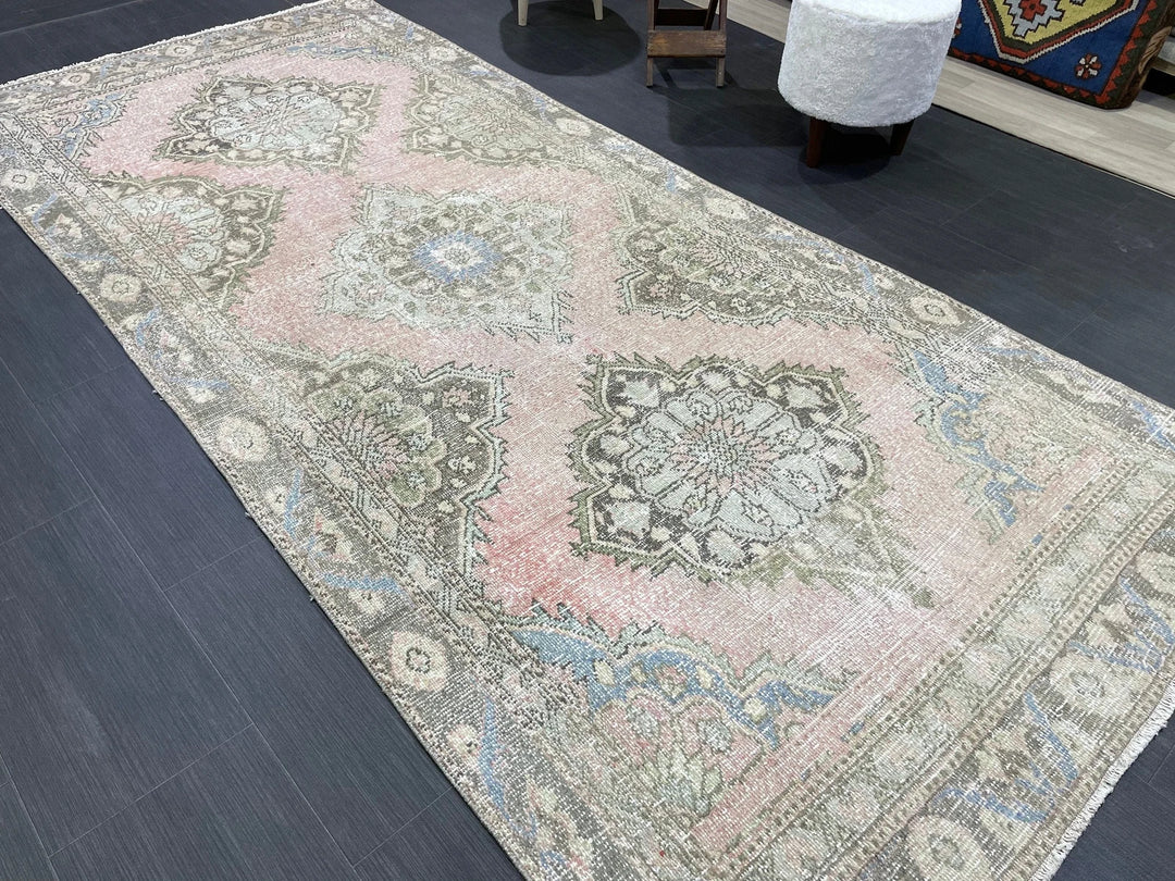 Pink Turkish Runner Rug 4' 3" x 9' 2" Hand-Knotted | No. WR62190