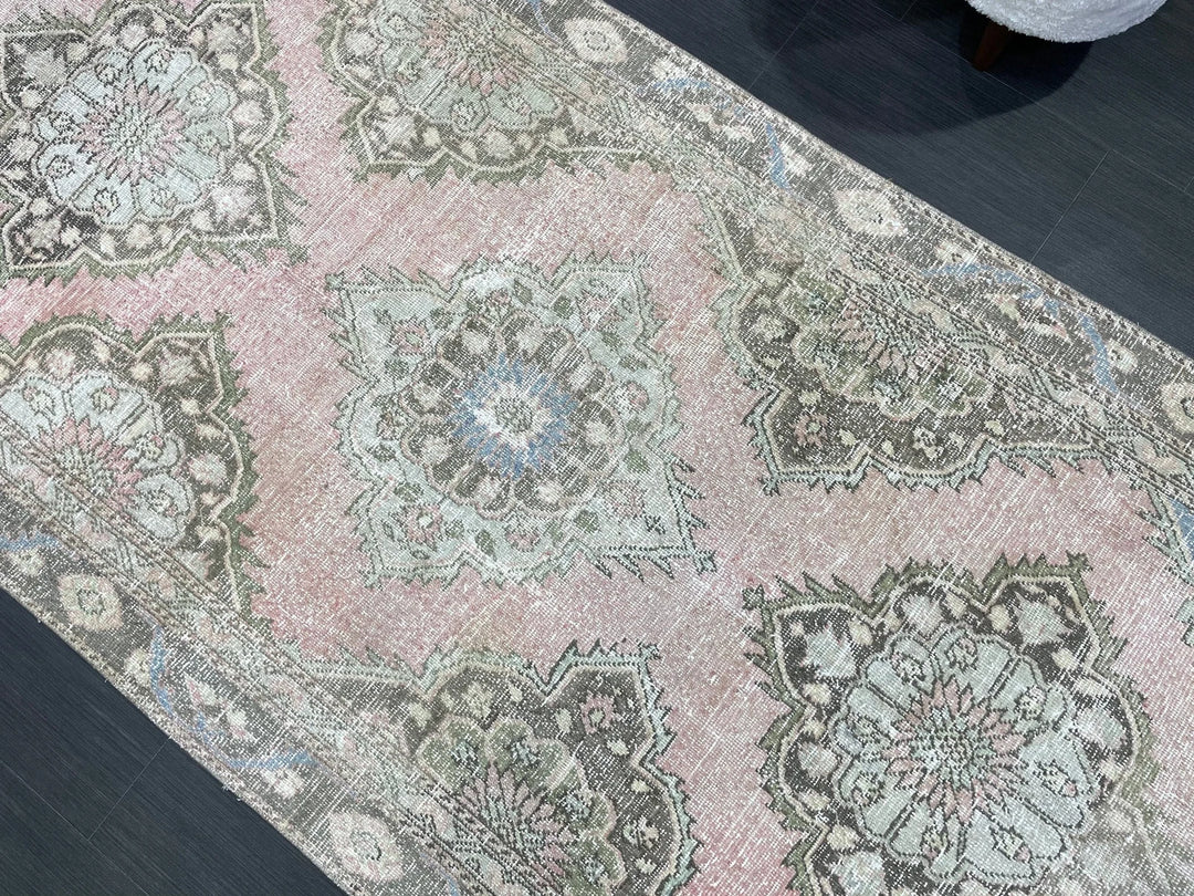 Pink Turkish Runner Rug 4' 3" x 9' 2" Hand-Knotted | No. WR62190