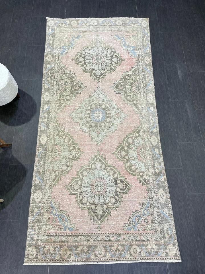 Pink Turkish Runner Rug 4' 3" x 9' 2" Hand-Knotted | No. WR62190