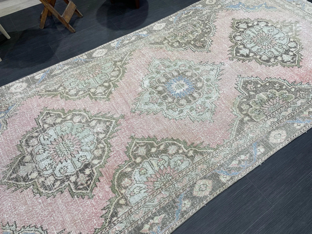 Pink Turkish Runner Rug 4' 3" x 9' 2" Hand-Knotted | No. WR62190