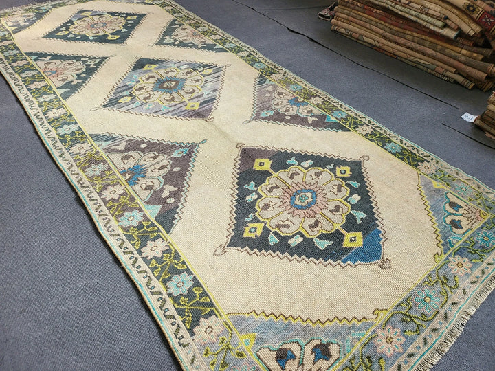 Navy Turkish Runner Rug 4' 2" x 10' 3" Hand-Knotted | No. WR62330