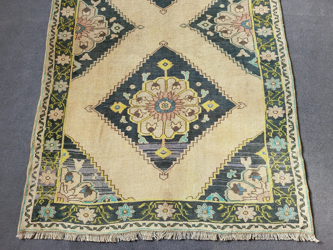 Navy Turkish Runner Rug 4' 2" x 10' 3" Hand-Knotted | No. WR62330