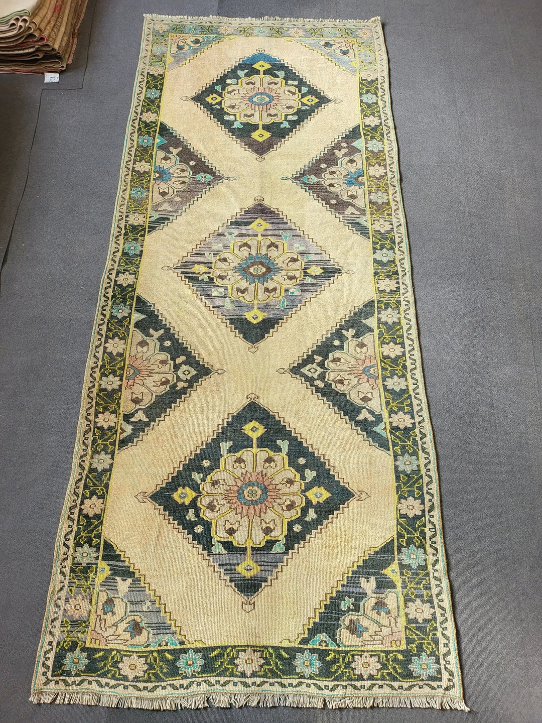 Navy Turkish Runner Rug 4' 2" x 10' 3" Hand-Knotted | No. WR62330