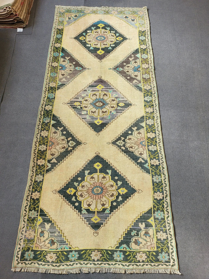 Navy Turkish Runner Rug 4' 2" x 10' 3" Hand-Knotted | No. WR62330