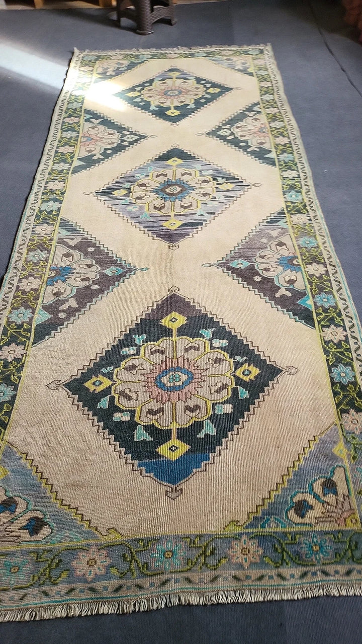Navy Turkish Runner Rug 4' 2" x 10' 3" Hand-Knotted | No. WR62330