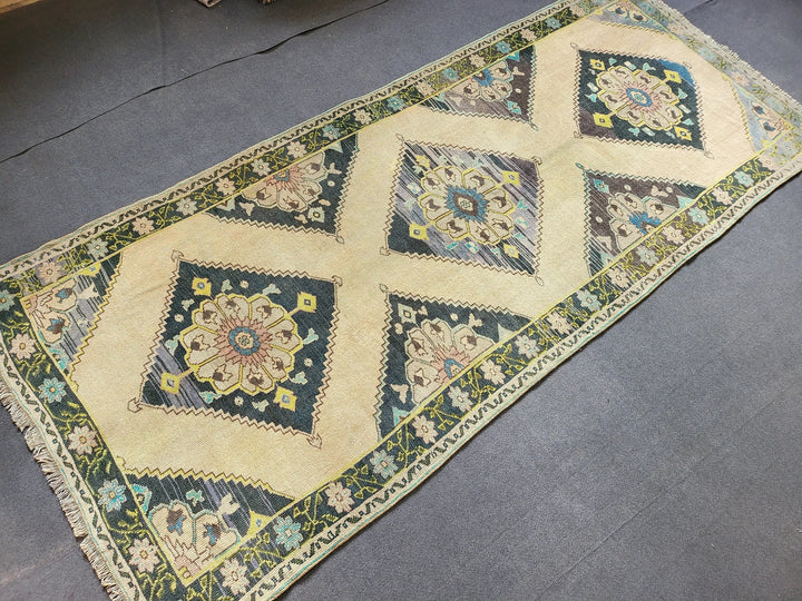 Navy Turkish Runner Rug 4' 2" x 10' 3" Hand-Knotted | No. WR62330
