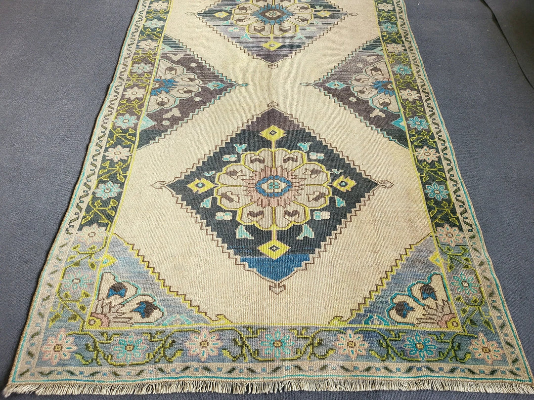 Navy Turkish Runner Rug 4' 2" x 10' 3" Hand-Knotted | No. WR62330