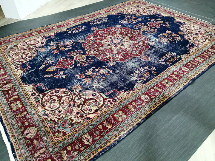 Blue Turkish Oushak Rug 6' 11" x 9' 11" Hand-Knotted | No. WR62676