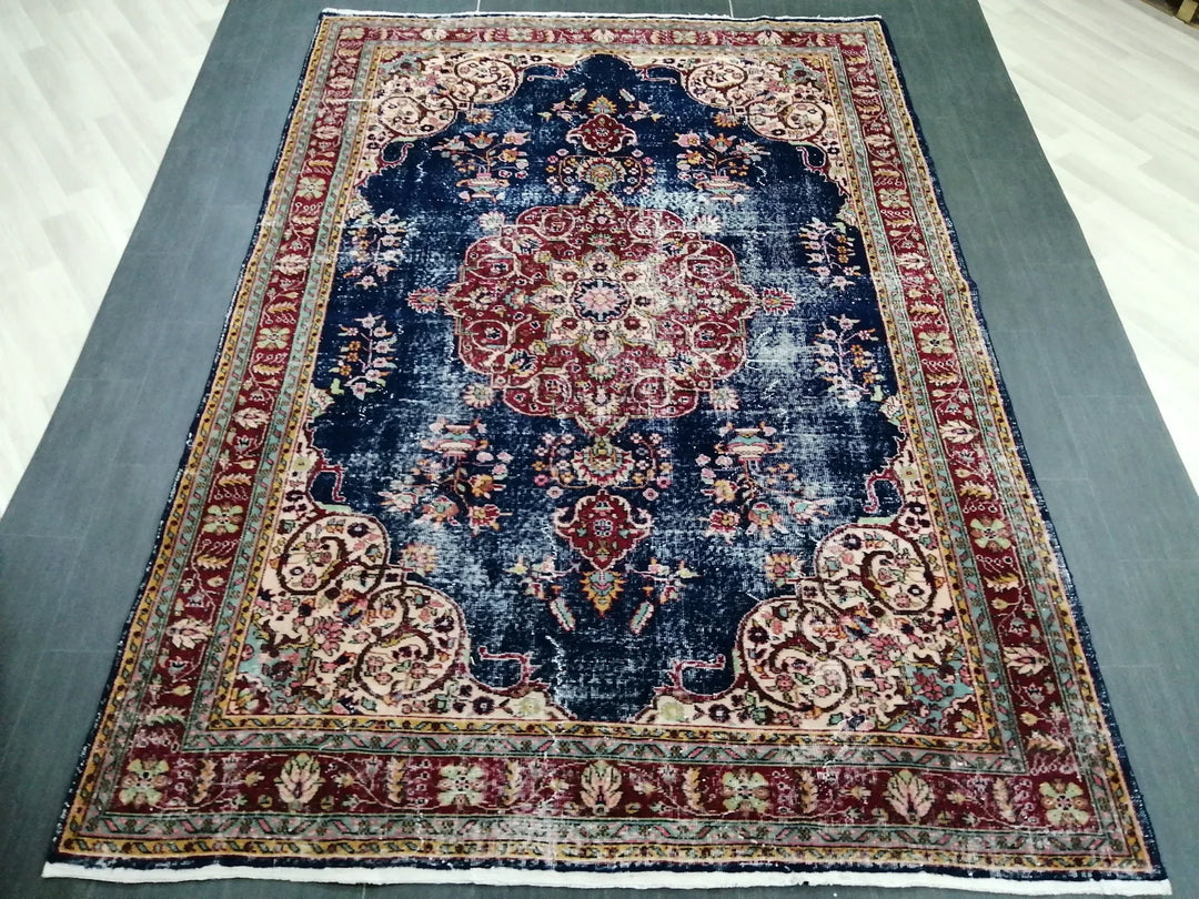 Blue Turkish Oushak Rug 6' 11" x 9' 11" Hand-Knotted | No. WR62676