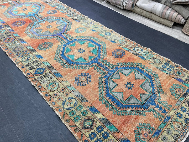 Beige Turkish Runner Rug 4' 11" x 12' 10" Hand-Knotted | No. WR62752