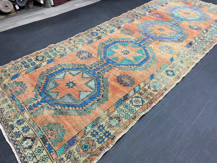 Beige Turkish Runner Rug 4' 11" x 12' 10" Hand-Knotted | No. WR62752