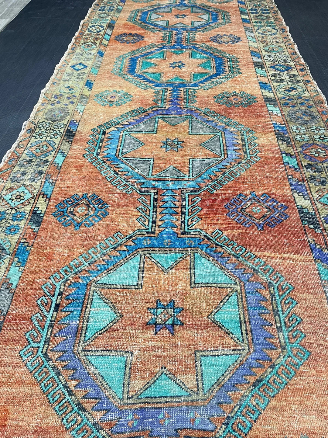 Beige Turkish Runner Rug 4' 11" x 12' 10" Hand-Knotted | No. WR62752