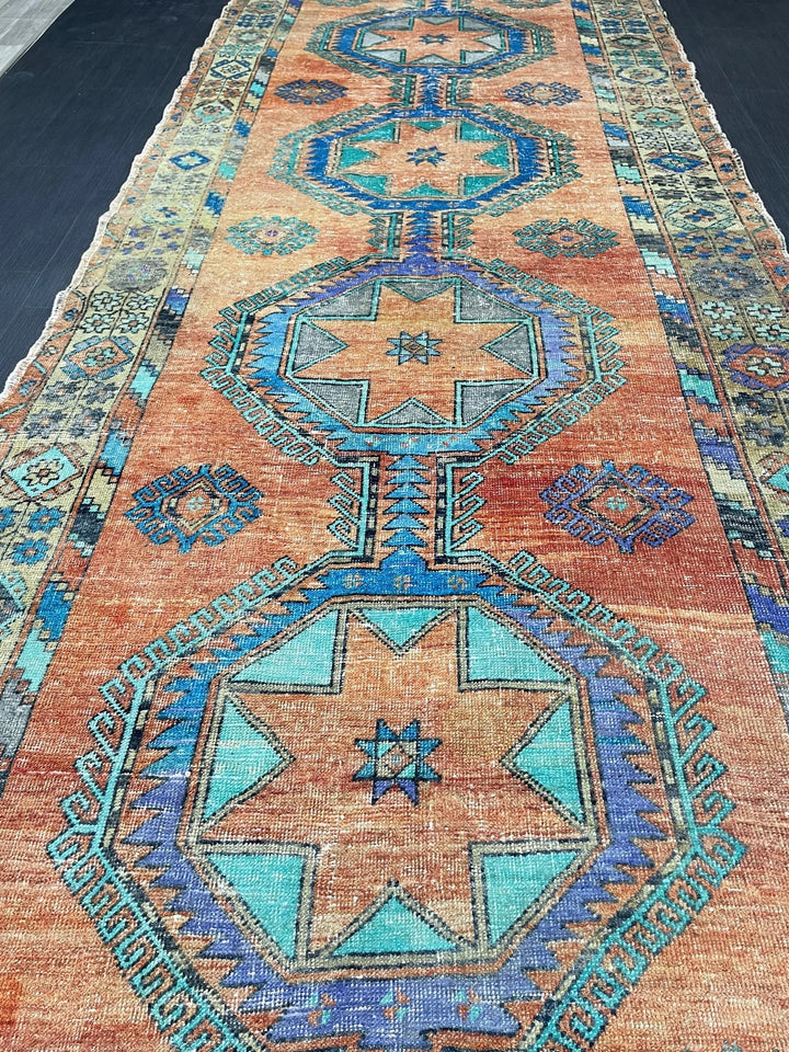 Beige Turkish Runner Rug 4' 11" x 12' 10" Hand-Knotted | No. WR62752