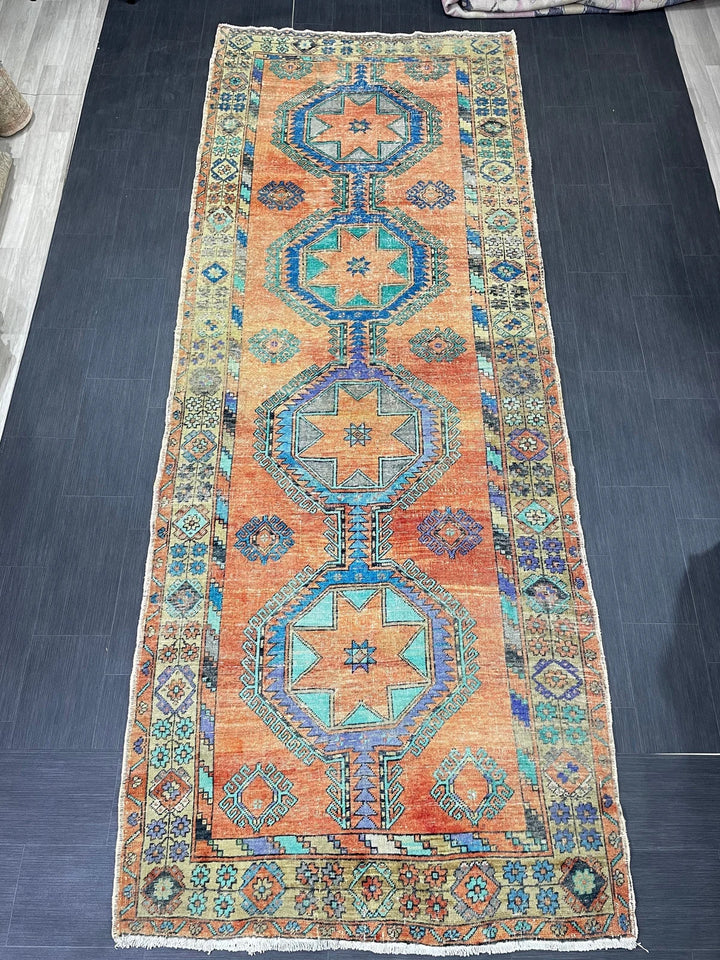 Beige Turkish Runner Rug 4' 11" x 12' 10" Hand-Knotted | No. WR62752