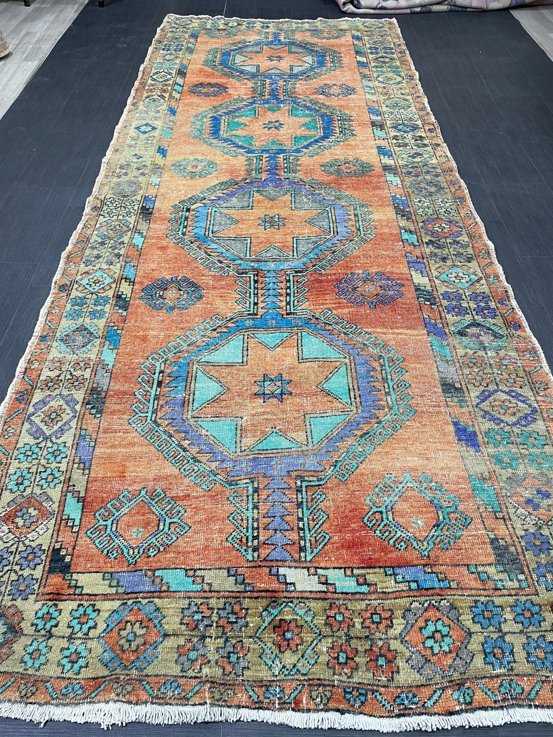 Beige Turkish Runner Rug 4' 11" x 12' 10" Hand-Knotted | No. WR62752