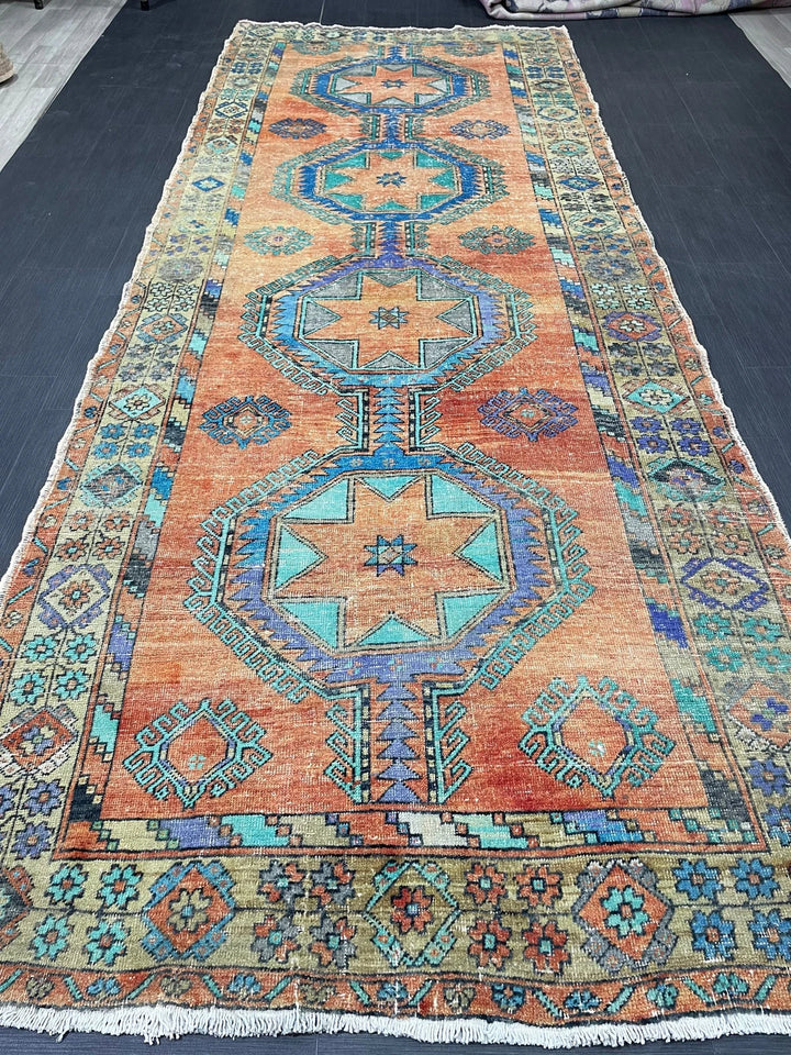Beige Turkish Runner Rug 4' 11" x 12' 10" Hand-Knotted | No. WR62752
