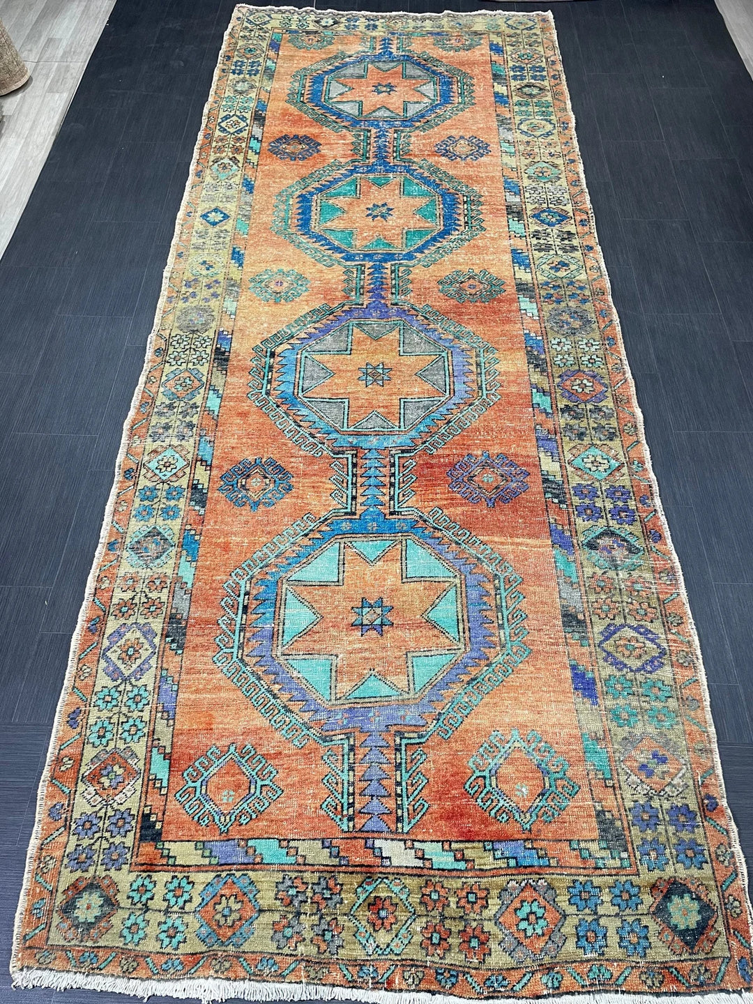 Beige Turkish Runner Rug 4' 11" x 12' 10" Hand-Knotted | No. WR62752