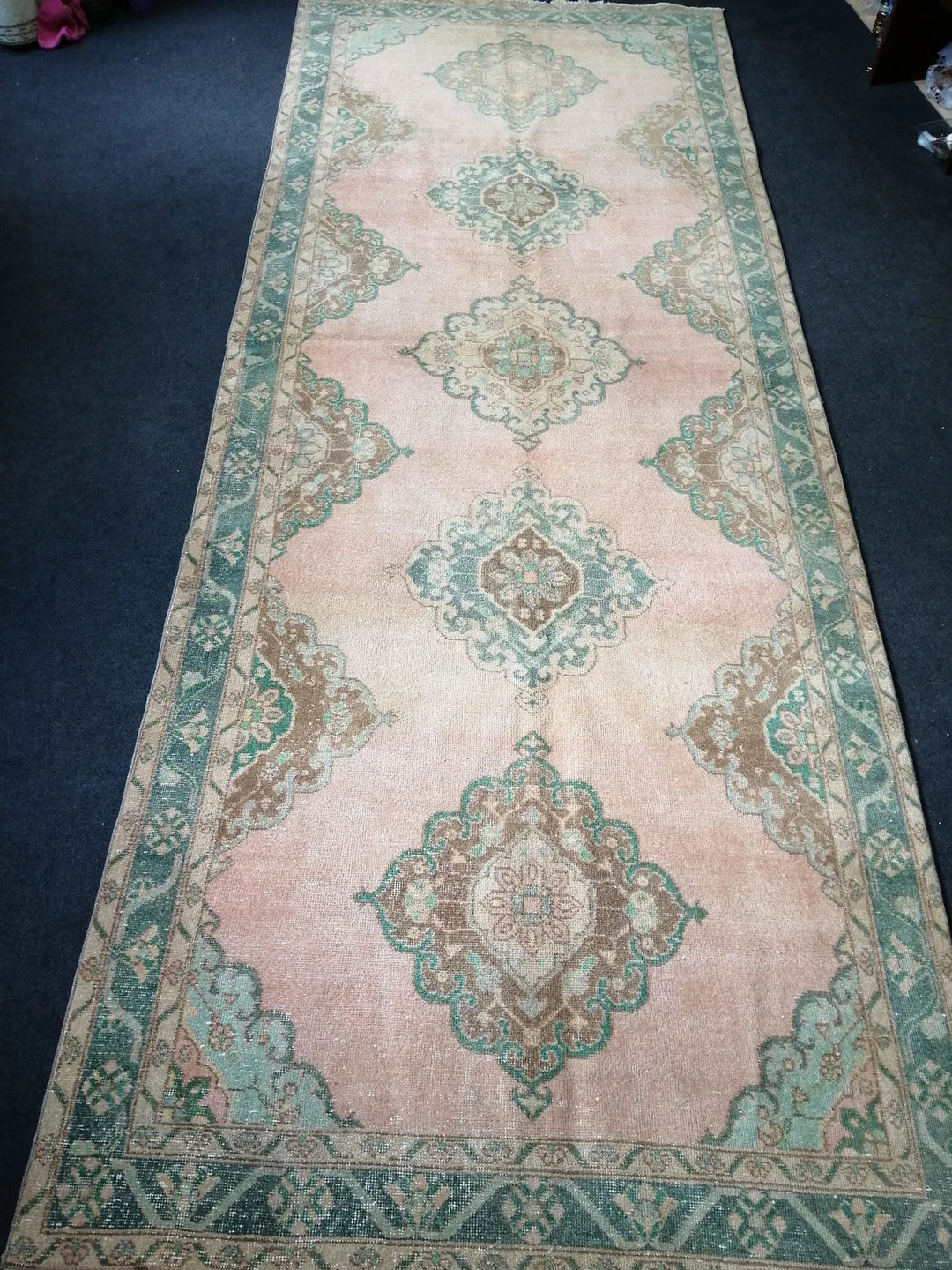 Beige Turkish Runner Rug 5' x 12' 6" Hand-Knotted | No. WR63436