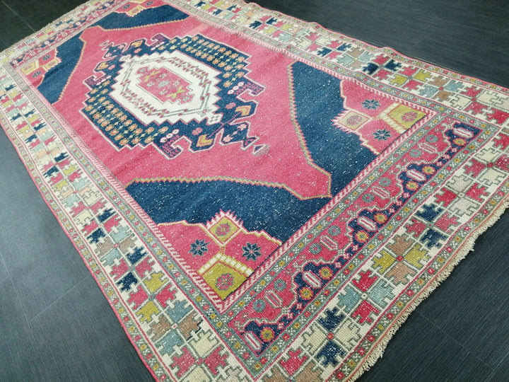 Blue Turkish Runner Rug 4' 8" x 9' 6" Hand-Knotted | No. WR63582