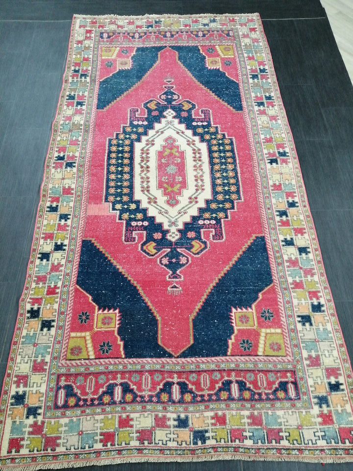 Blue Turkish Runner Rug 4' 8" x 9' 6" Hand-Knotted | No. WR63582