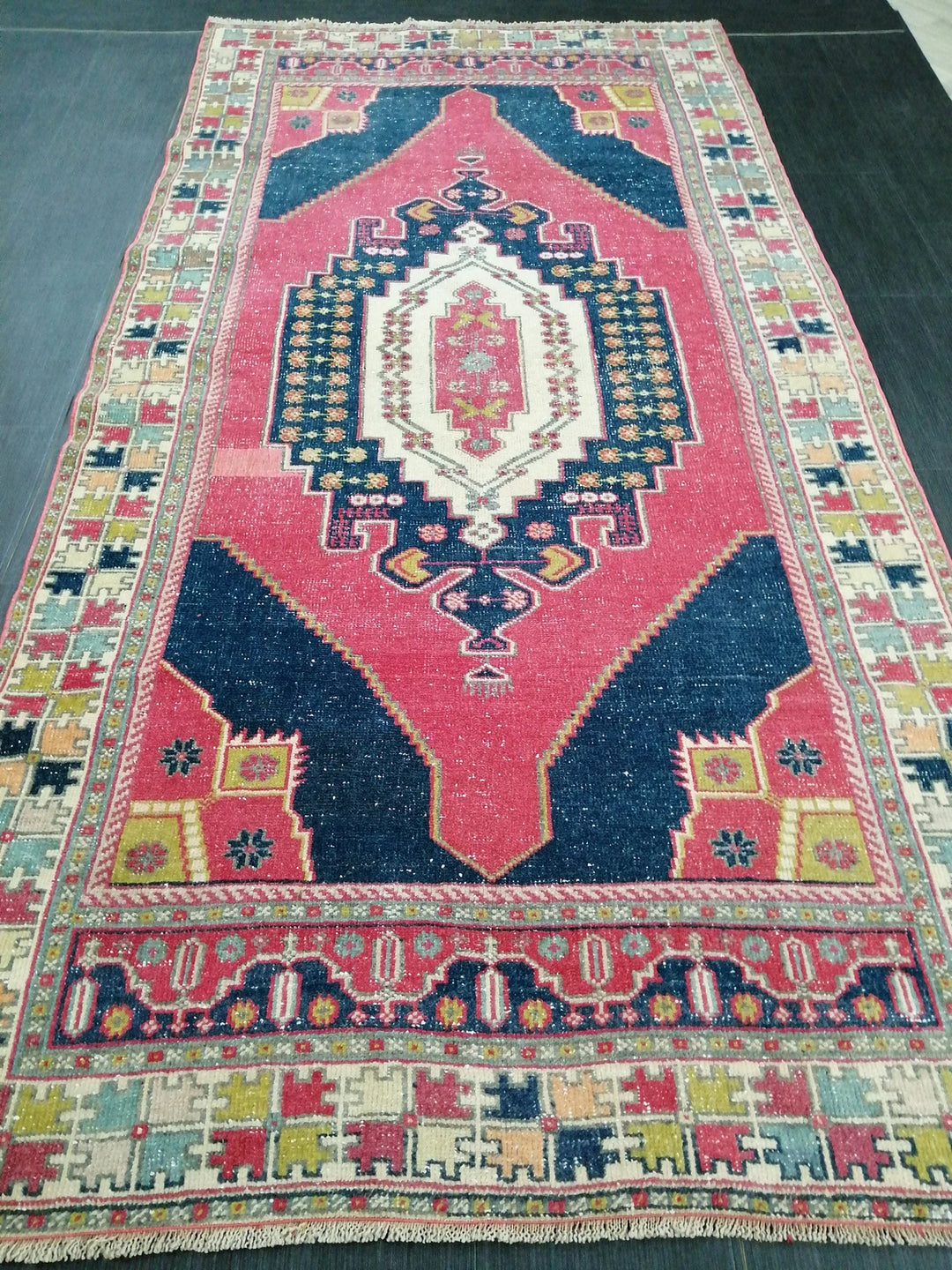 Blue Turkish Runner Rug 4' 8" x 9' 6" Hand-Knotted | No. WR63582
