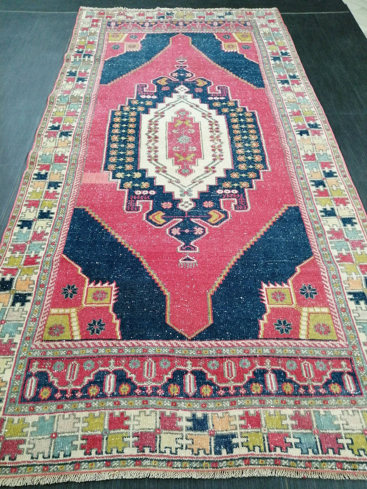 Blue Turkish Runner Rug 4' 8" x 9' 6" Hand-Knotted | No. WR63582
