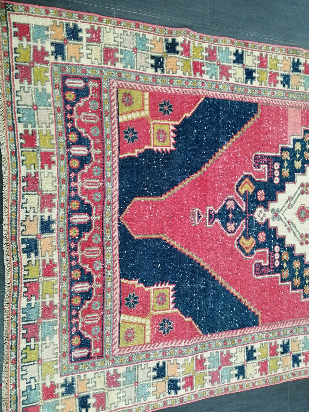 Blue Turkish Runner Rug 4' 8" x 9' 6" Hand-Knotted | No. WR63582