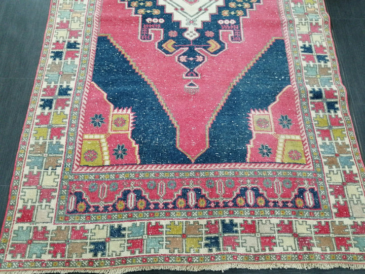 Blue Turkish Runner Rug 4' 8" x 9' 6" Hand-Knotted | No. WR63582
