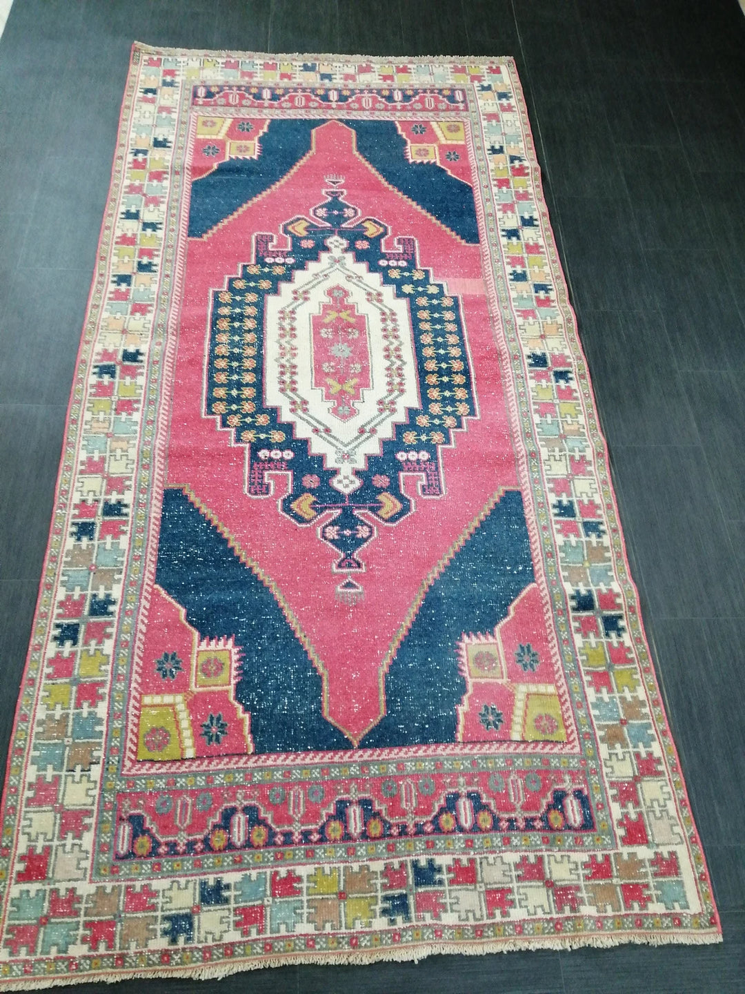 Blue Turkish Runner Rug 4' 8" x 9' 6" Hand-Knotted | No. WR63582
