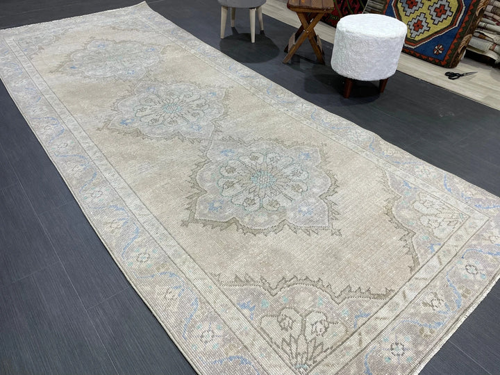 Beige Turkish Runner Rug 4' 3" x 10' 9" Hand-Knotted | No. WR64159