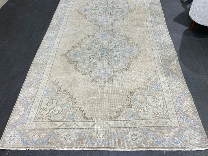 Beige Turkish Runner Rug 4' 3" x 10' 9" Hand-Knotted | No. WR64159
